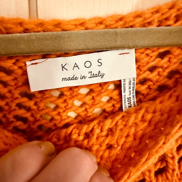 Kaos medium poncho sweater wool blend harvest orange generous fit made in Italy - Picture 4 of 6